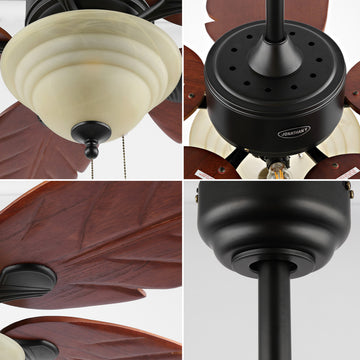 Poinciana 52" Coastal Bohemian Iron/Wood Palm Leaf LED Ceiling Fan with Pull Chain - JONATHAN Y
